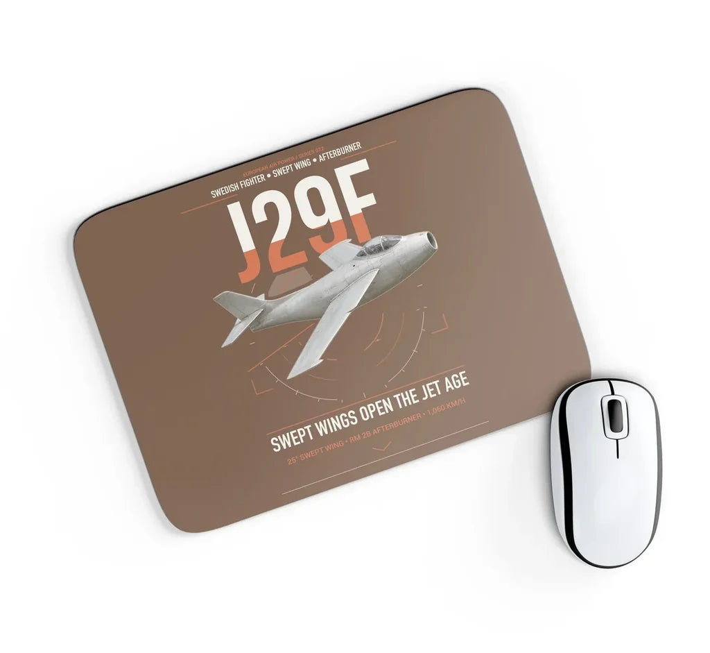 Saab J 29F Tunnan design on brown rectangle mouse pad
