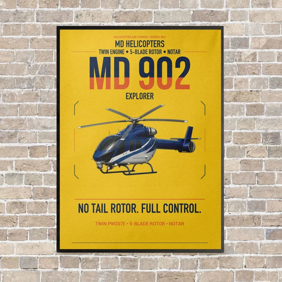 MD Helicopters MD 902 Explorer vertical canvas print - framed - yellow background