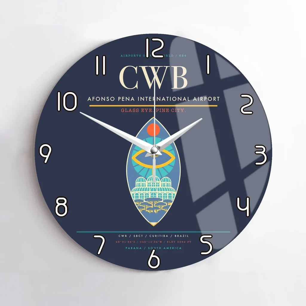 Afonso Pena International Airport (CWB) design on navy blue no frame wall clock