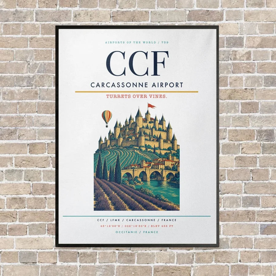 Carcassonne Airport CCF - Canvas Framed - White