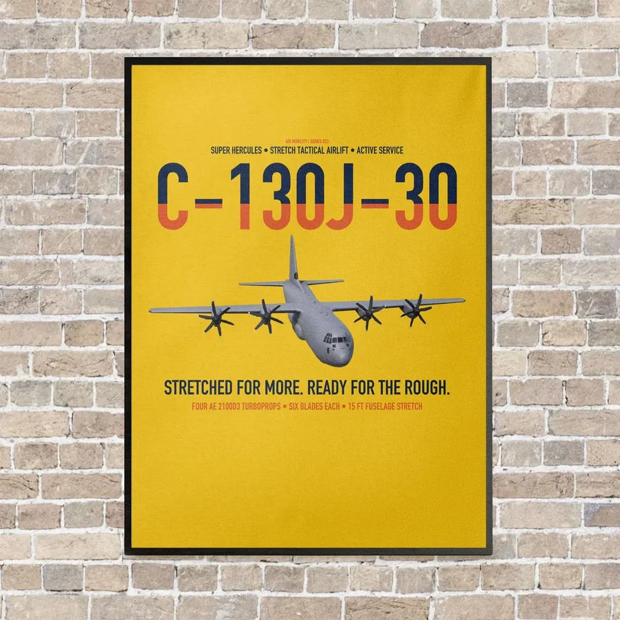 C-130J-30 Super Hercules vertical canvas print - framed - yellow background