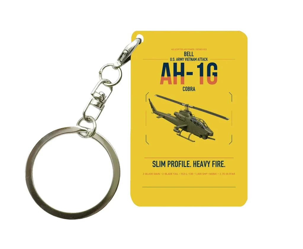 Bell AH-1G Cobra design on yellow designed key chain, double-side print