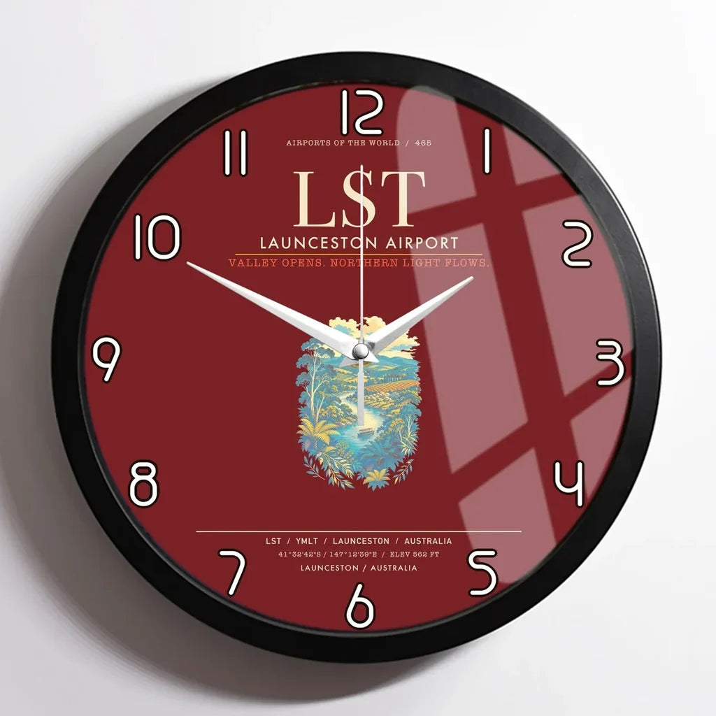 Launceston Airport LST Wall-Clock Framed - Dark Red