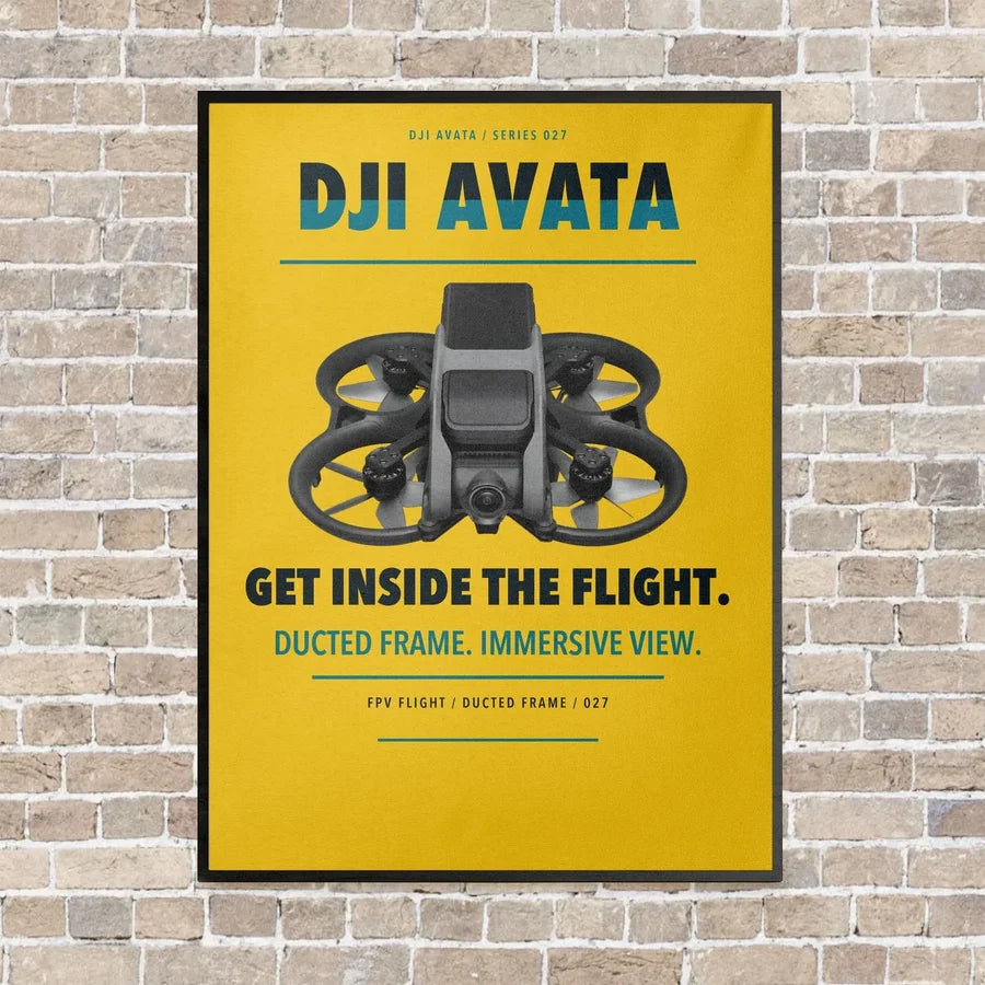 DJI Avata vertical canvas print - framed - yellow background