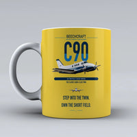 Thumbnail for Beechcraft King Air C90 design on yellow ceramic mug, double-side print