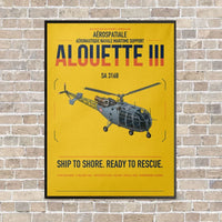 Thumbnail for Aérospatiale SA 316B Alouette III vertical canvas print - framed - yellow background