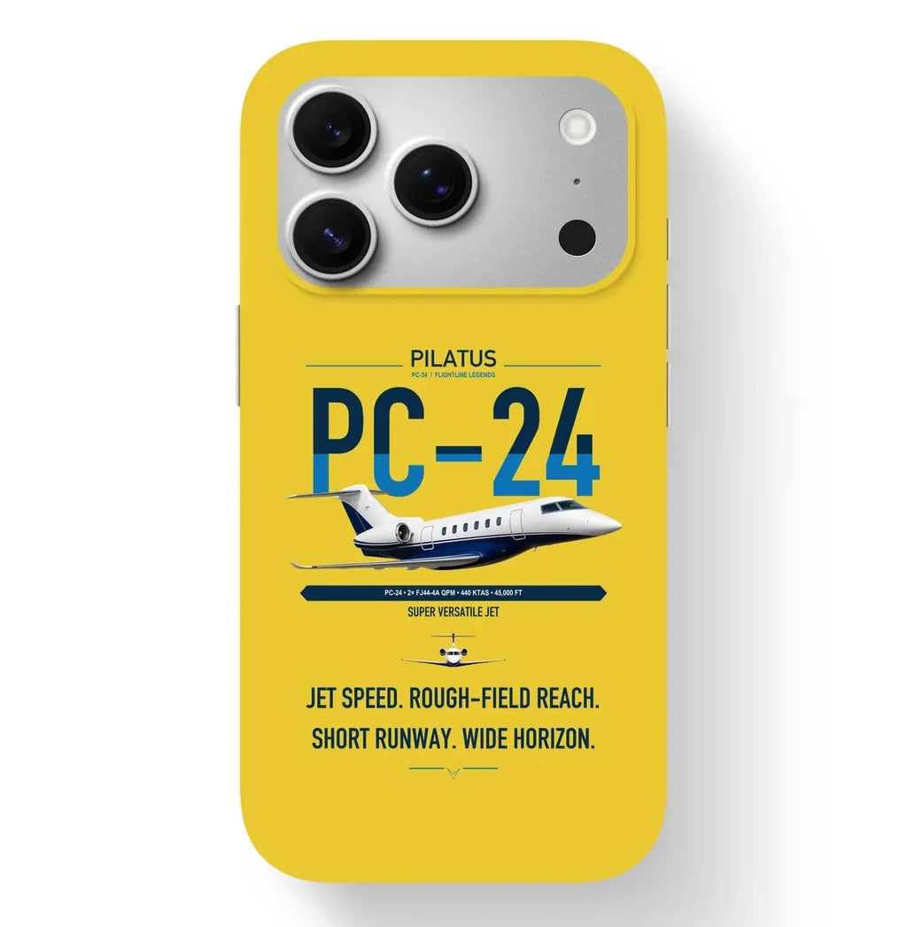 Pilatus PC-24 design on yellow magsafe iphone case, for iPhone 17 Pro