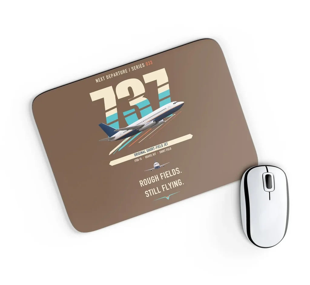 Boeing 737-200 design on brown rectangle mouse pad