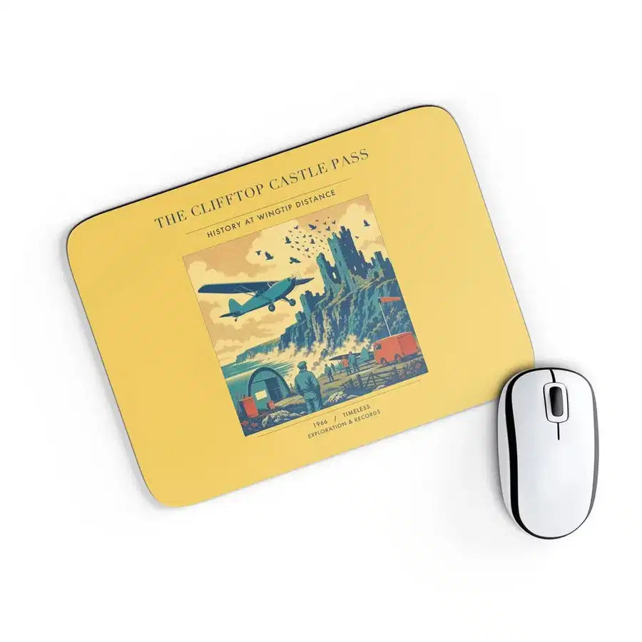 VINTAGE G4447 - The Clifftop Castle Pass - Designed Mouse Pads design on yellow rectangle