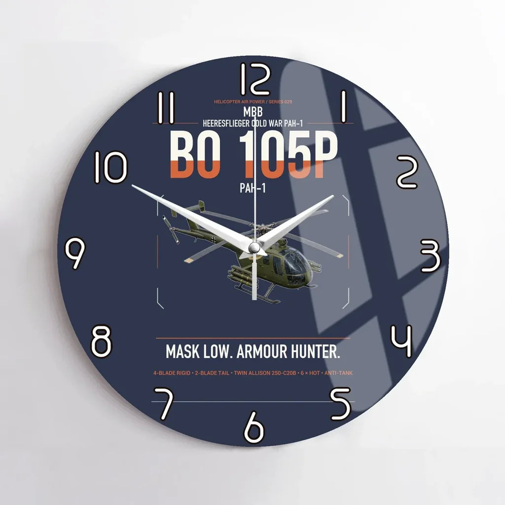 MBB BO 105P PAH-1 design on navy blue no frame wall clock