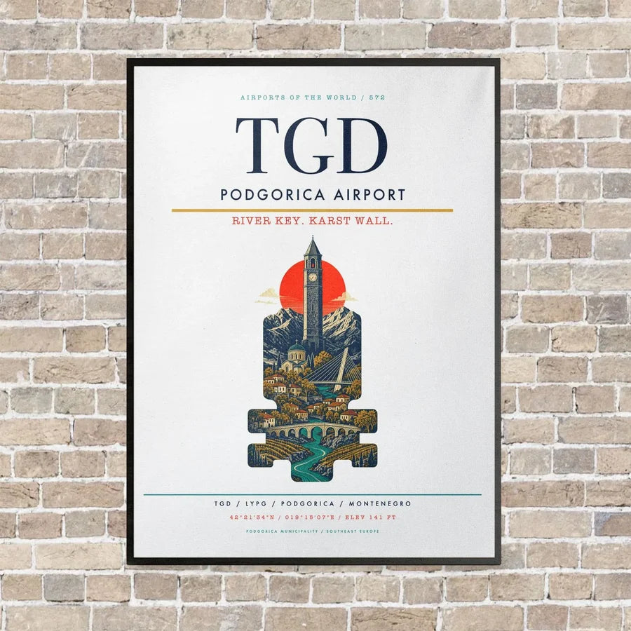 Podgorica Airport TGD - Canvas Framed - White