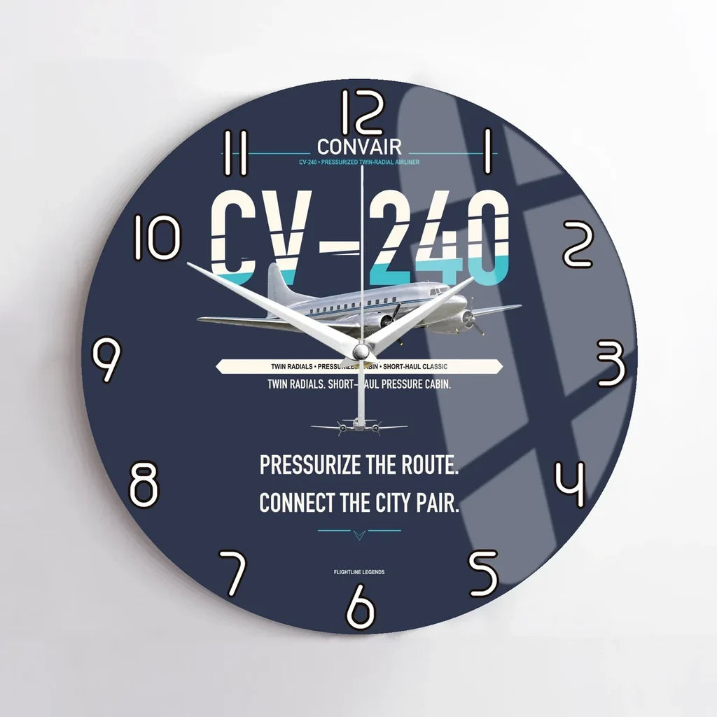 Convair CV-240 design on navy blue no frame wall clock