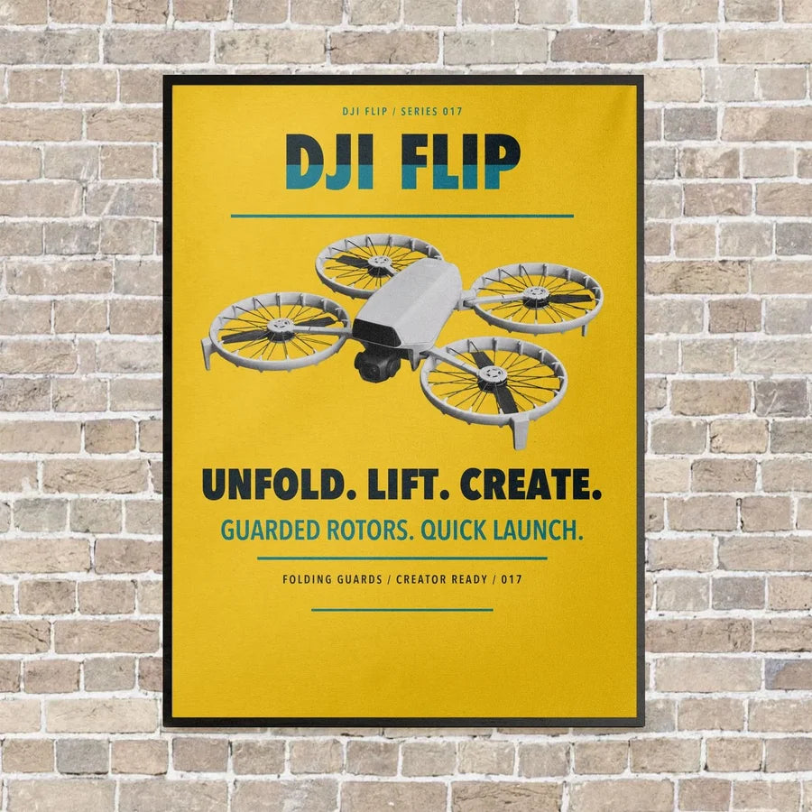 DJI Flip vertical canvas print - framed - yellow background