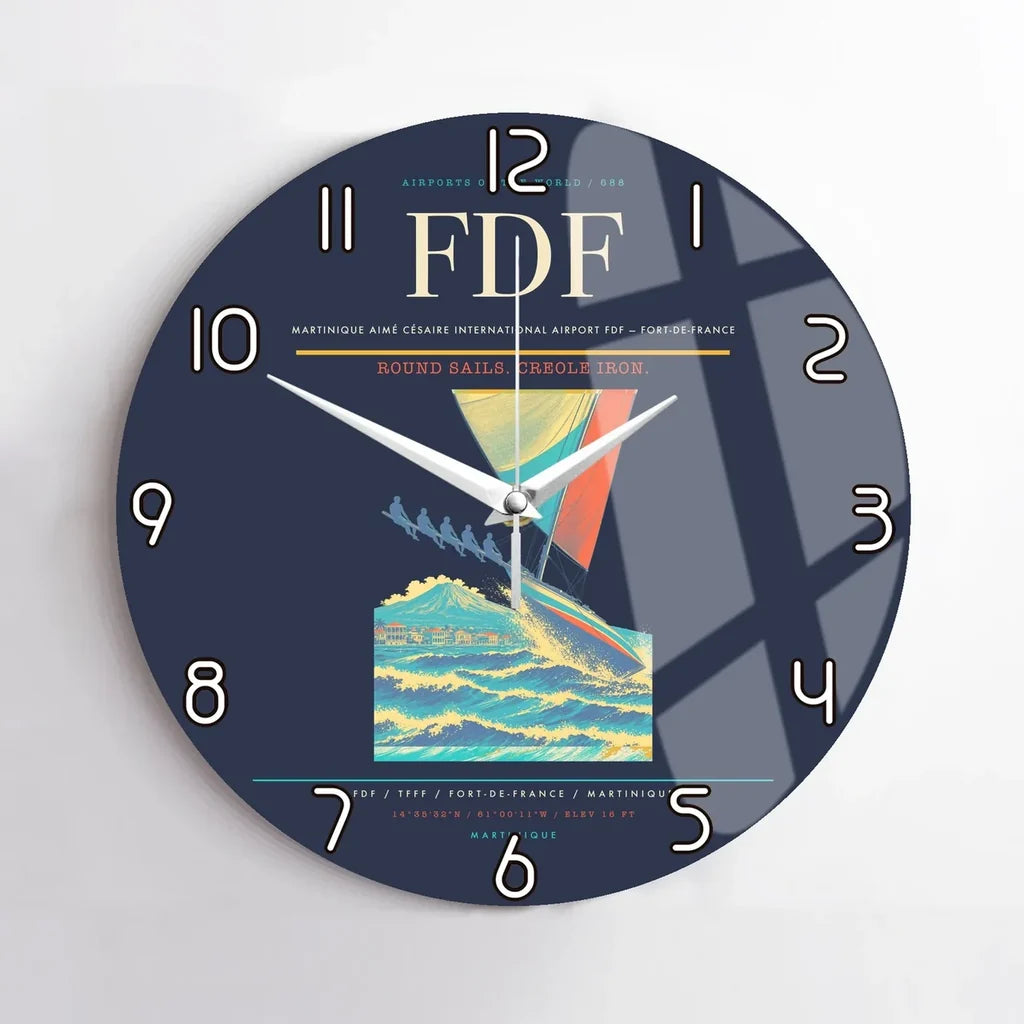 Martinique Aimé Césaire International Airport (FDF) design on navy blue no frame wall clock