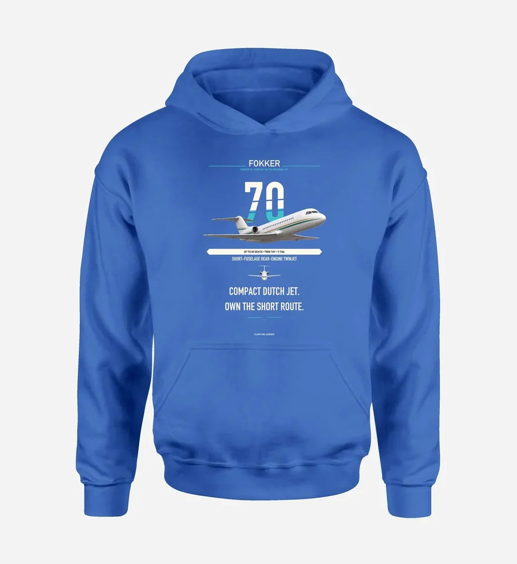 Fokker 70 design on blue double-side hoodie, single-side print
