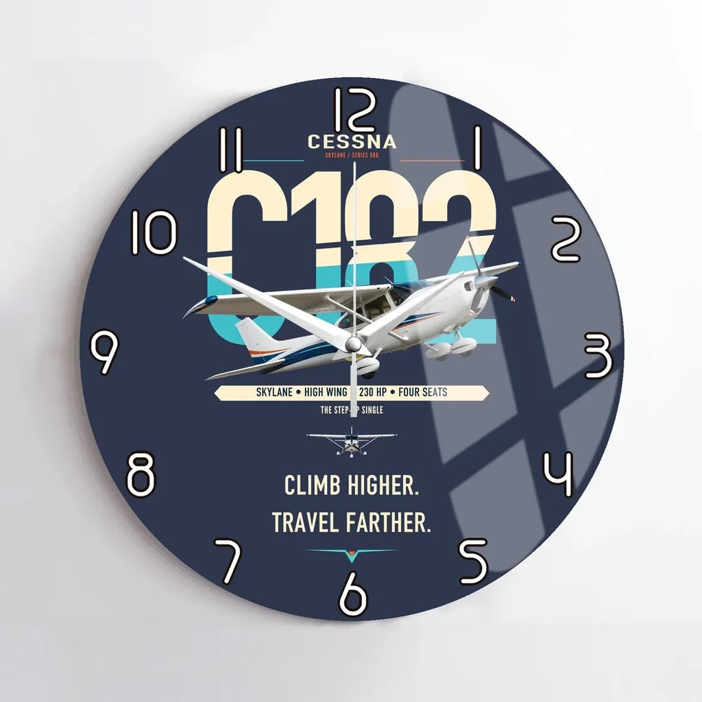 Cessna 182 Skylane design on navy blue no frame wall clock