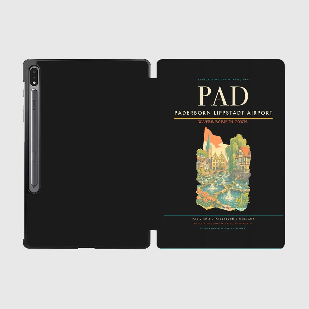 Paderborn Lippstadt Airport (PAD) design on black samsung tablet tablet case