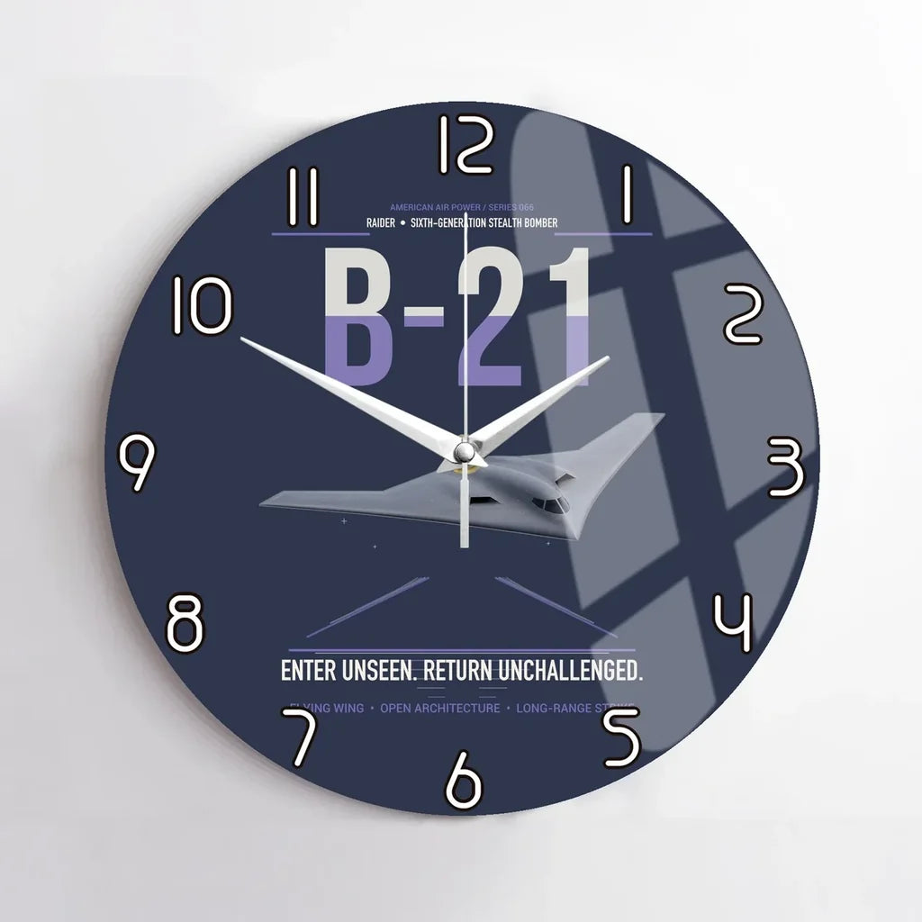 B-21 Raider design on navy blue no frame wall clock