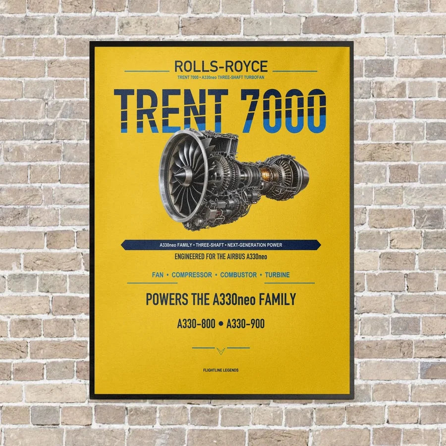 TRENT 7000 vertical canvas print - framed - yellow background