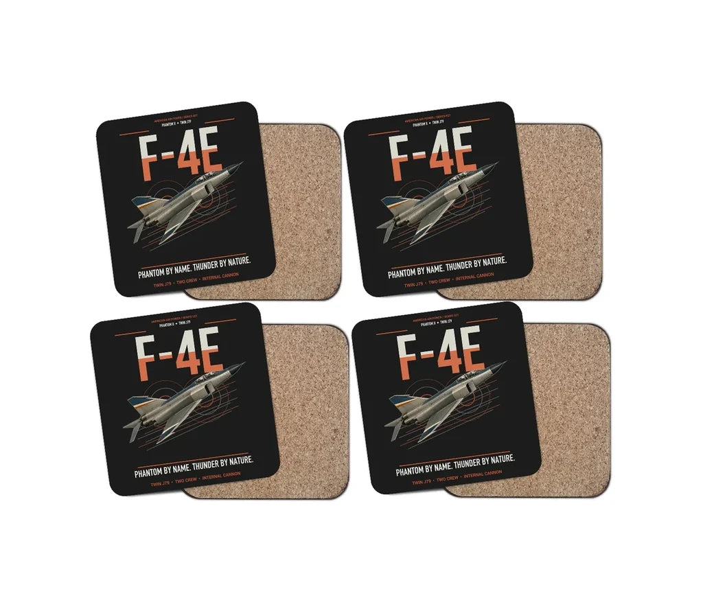 F-4E Phantom II design on black 4 pieces set coaster