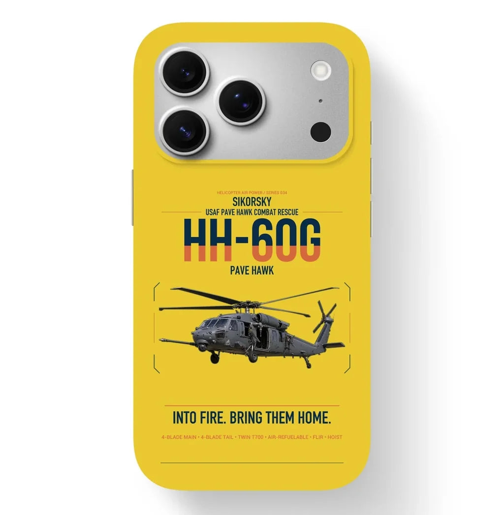 Sikorsky HH-60G Pave Hawk design on yellow magsafe iphone case, for iPhone 17 Pro