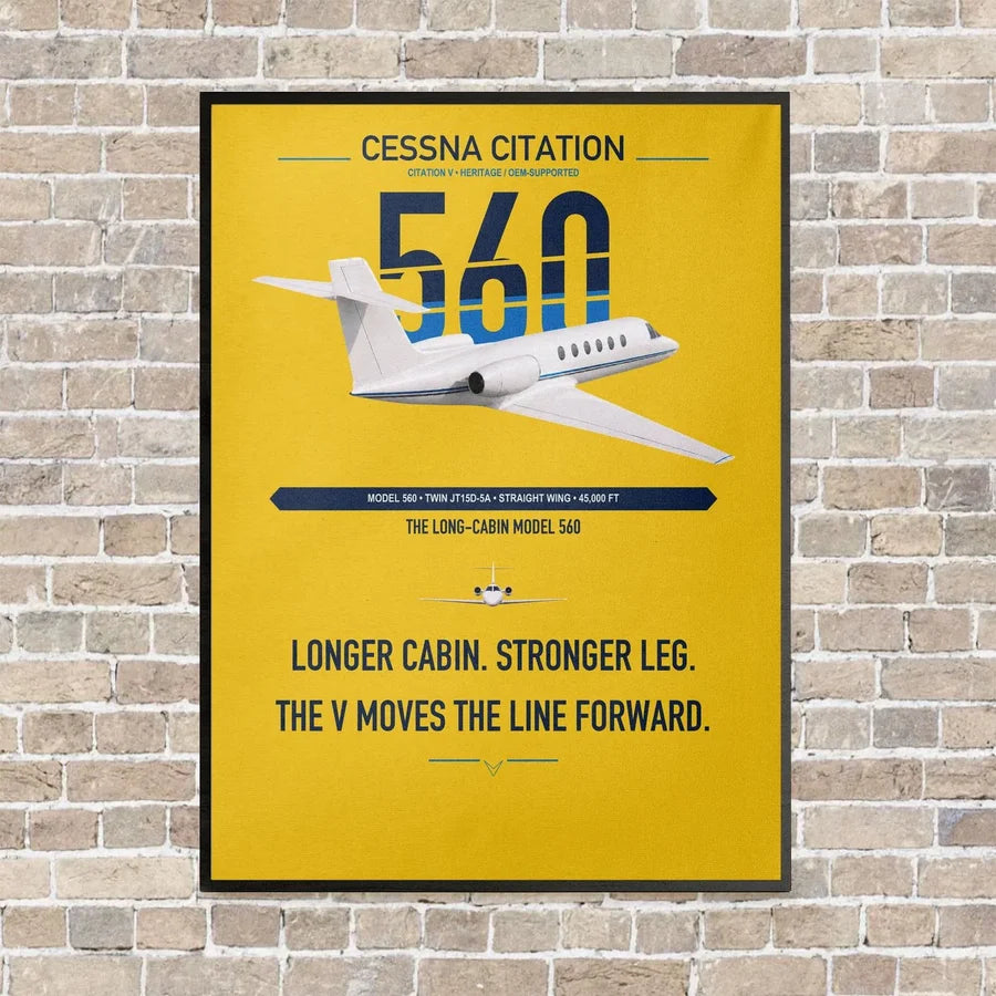 Cessna Citation 560 - Citation V vertical canvas print - framed - yellow background