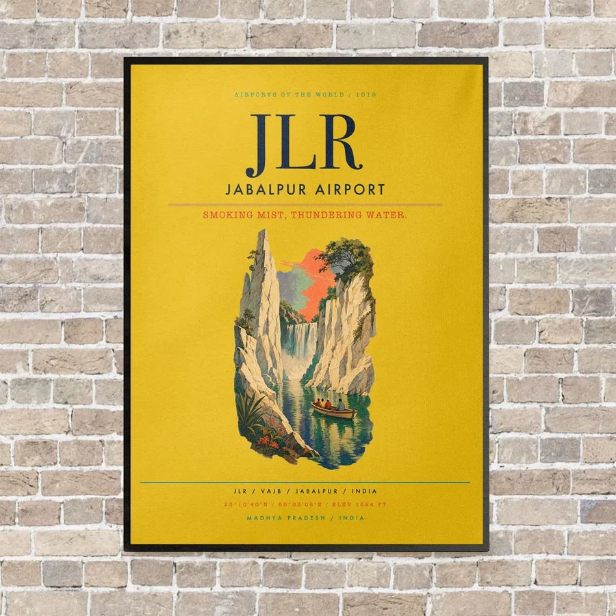 Jabalpur Airport JLR vertical canvas print - framed - yellow background