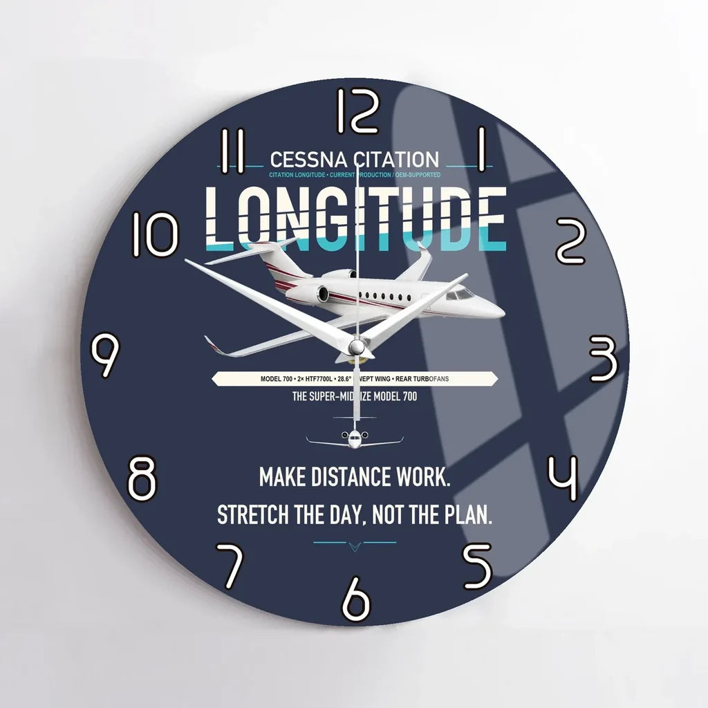Cessna Citation Longitude design on navy blue no frame wall clock
