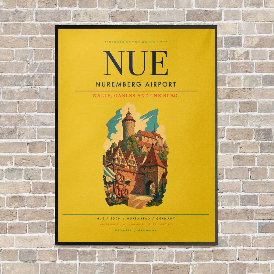 Nuremberg Airport NUE vertical canvas print - framed - yellow background