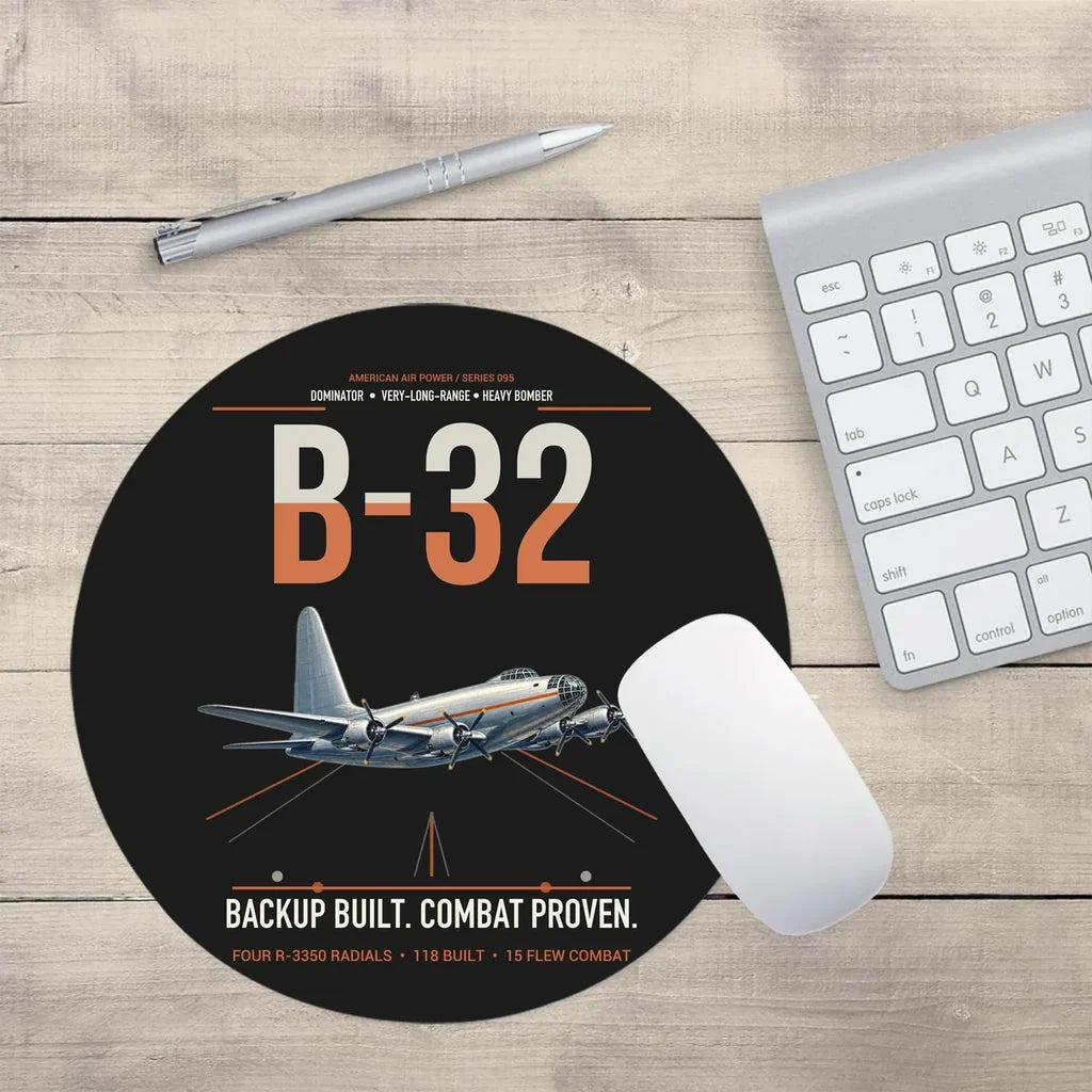 B-32 Dominator design on black round mouse pad