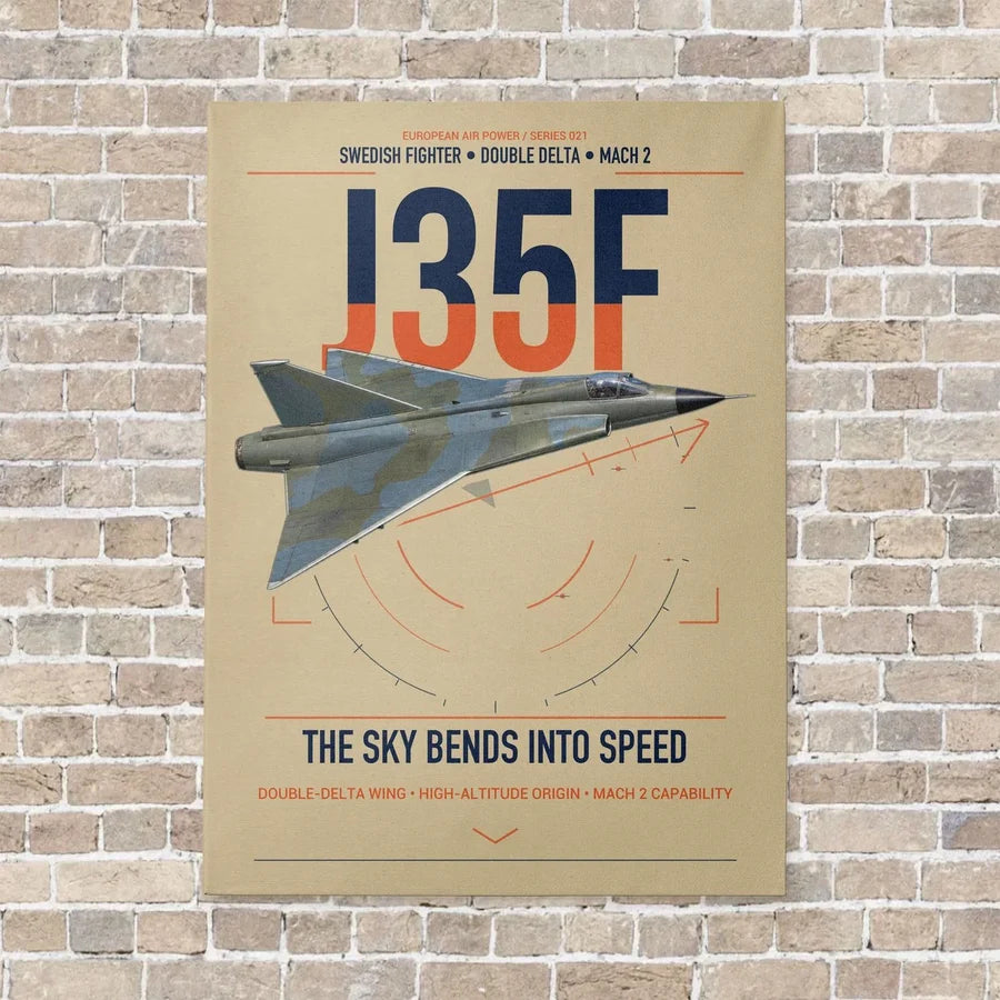 Saab J 35F Draken vertical canvas print - no frame - beige background