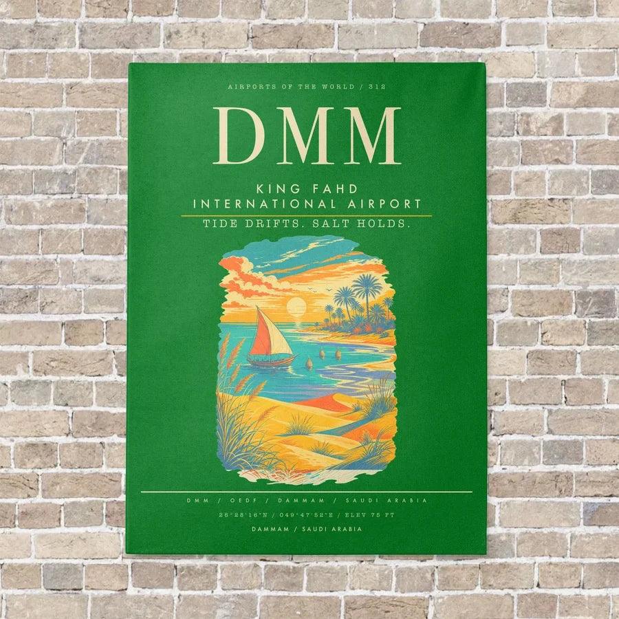King Fahd International Airport DMM - Canvas Framed - Green