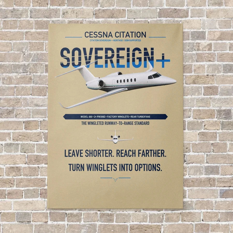 Cessna Citation Sovereign+ vertical canvas print - no frame - beige background