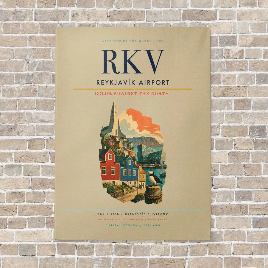 Reykjavík Airport RKV vertical canvas print - no frame - beige background