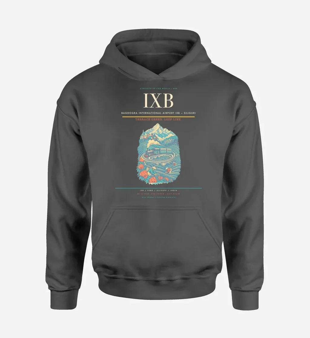 Bagdogra International Airport (IXB) design on dark gray hoodie single-side print