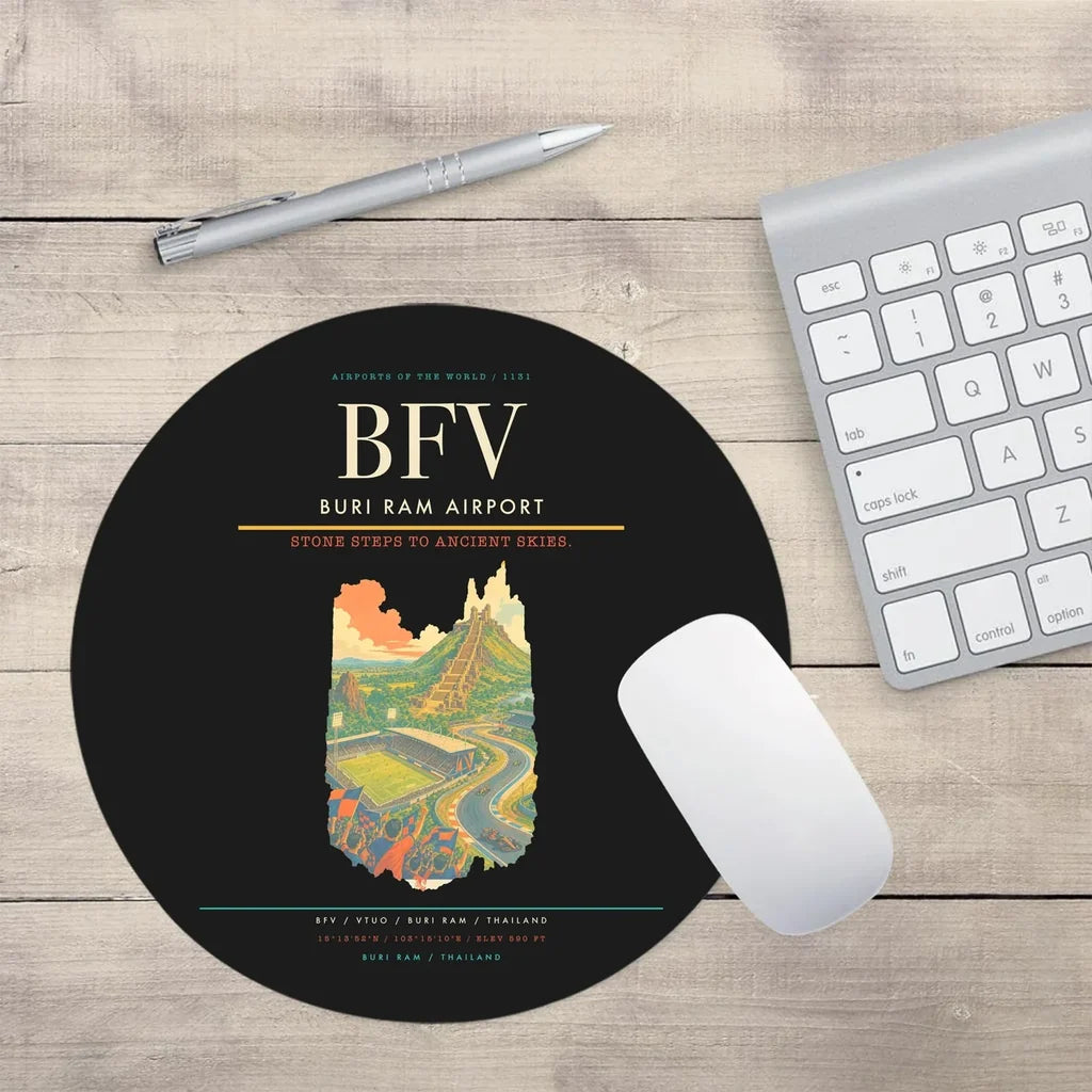 Buri Ram Airport (BFV) design on black round mouse pad