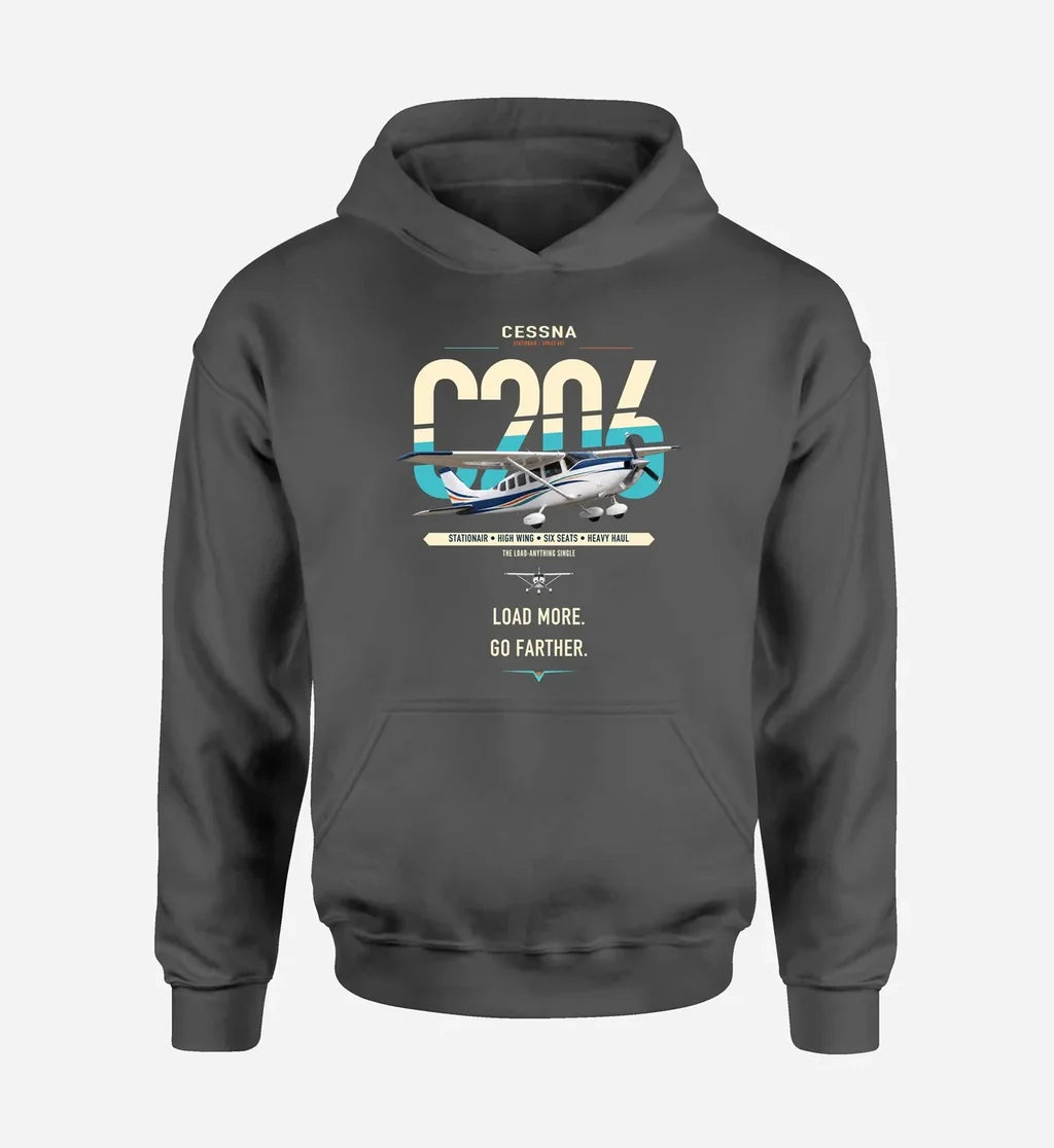Cessna 206 Stationair design on dark gray double-side hoodie, single-side print