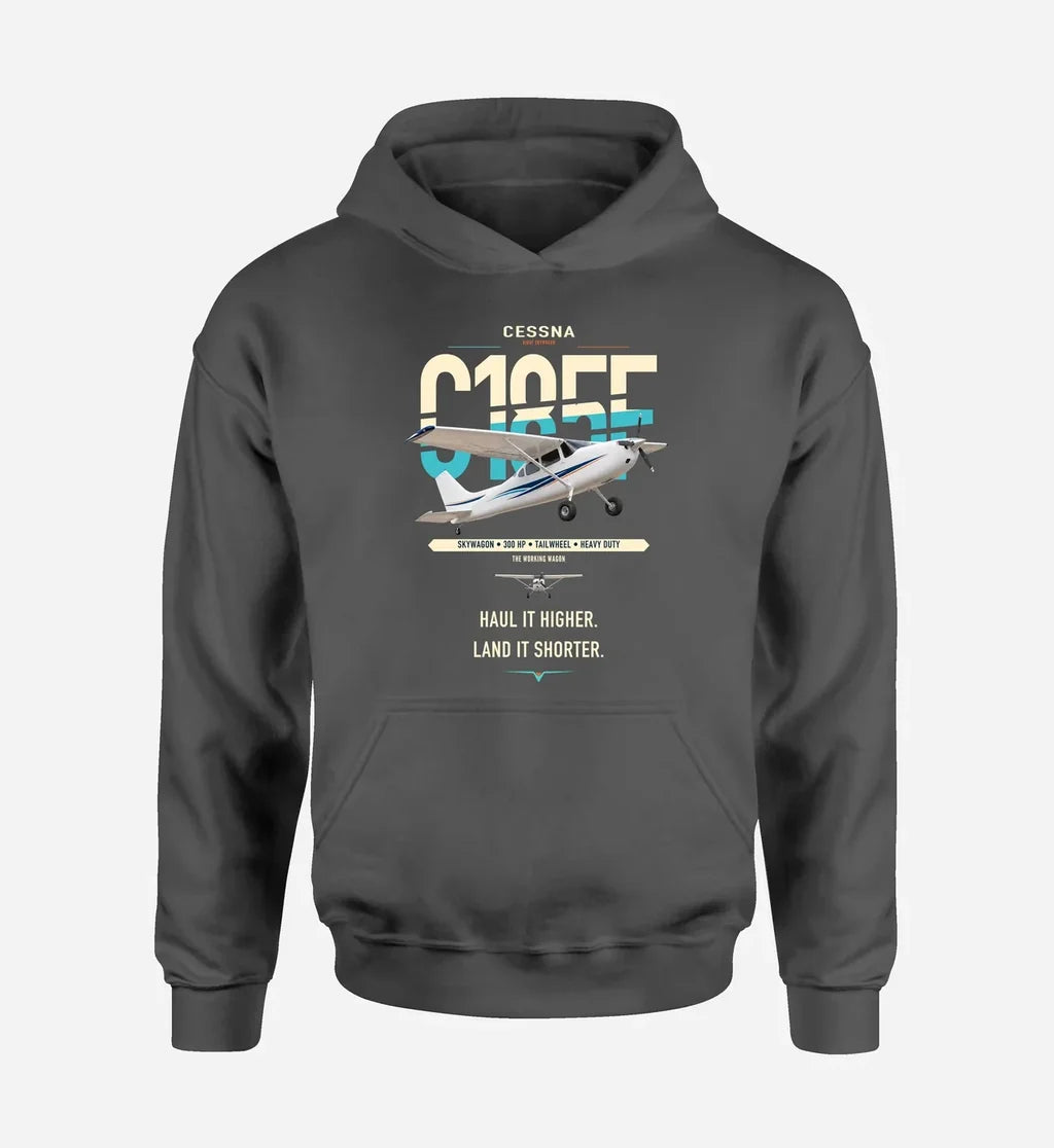 Cessna A185F Skywagon design on dark gray double-side hoodie, single-side print