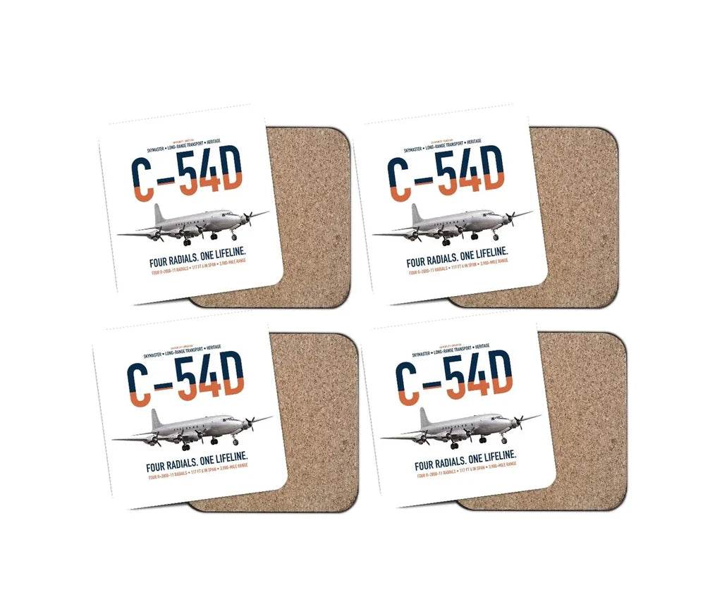 C-54D Skymaster design on white 4 pieces set coaster