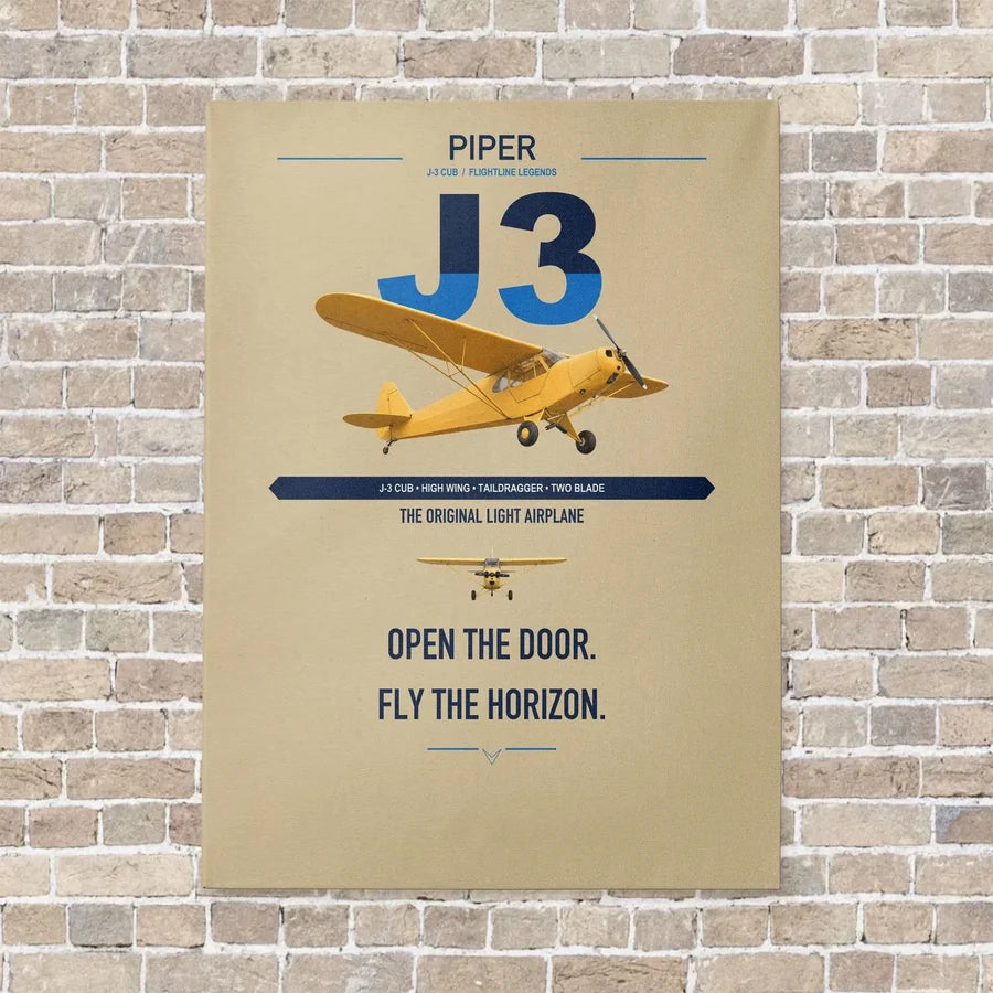 Piper J-3 Cub vertical canvas print - no frame - beige background