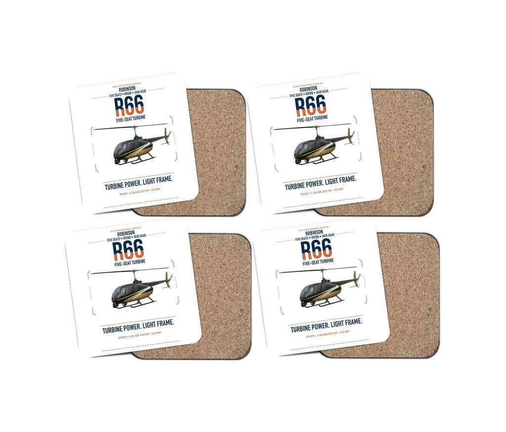 Robinson R66 design on white 4 pieces set coaster