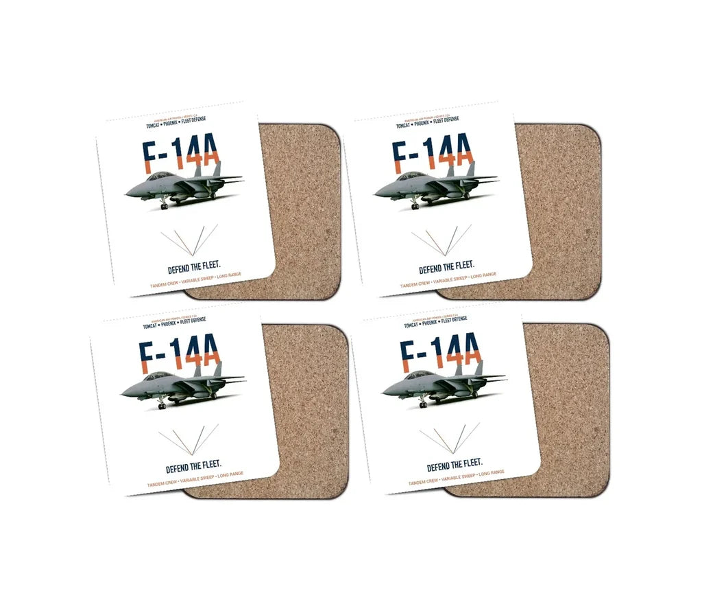 F-14A Tomcat Defend The Fleet design on white 4 pieces set coaster