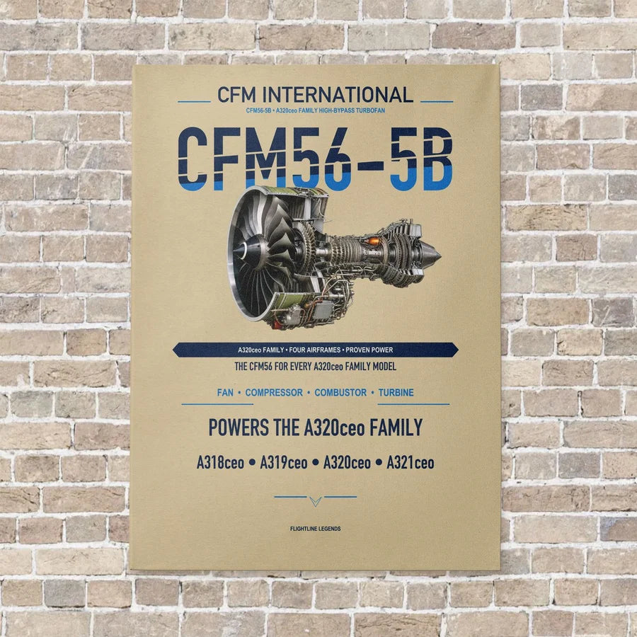 CFM56-5B vertical canvas print - no frame - beige background