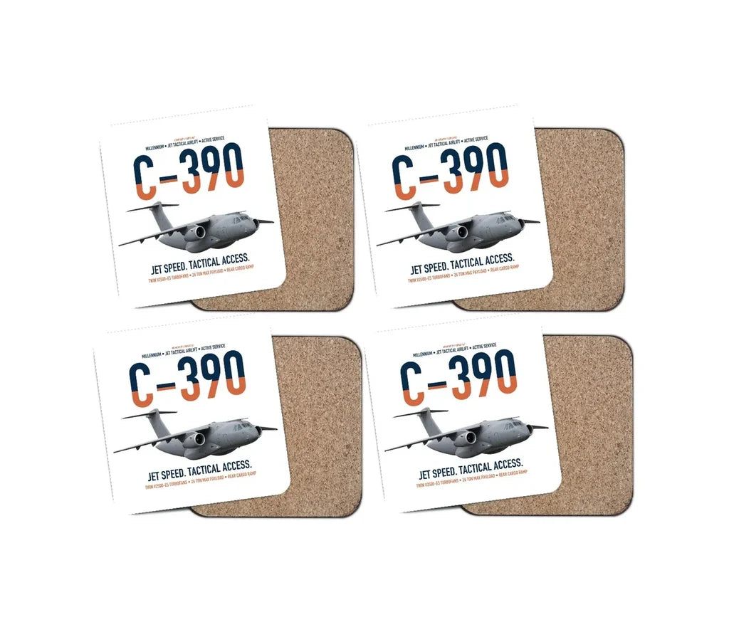 C-390 Millennium design on white 4 pieces set coaster