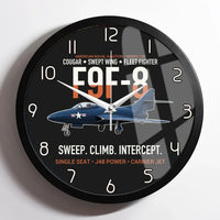 Thumbnail for F9F-8 Cougar Swept Wing Carrier Fighter design on black framed wall clock