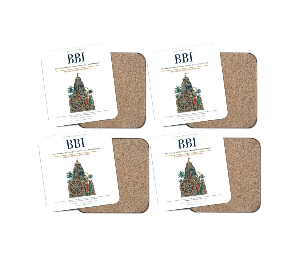 Biju Patnaik International Airport (BBI) design on white 4 pieces set coaster