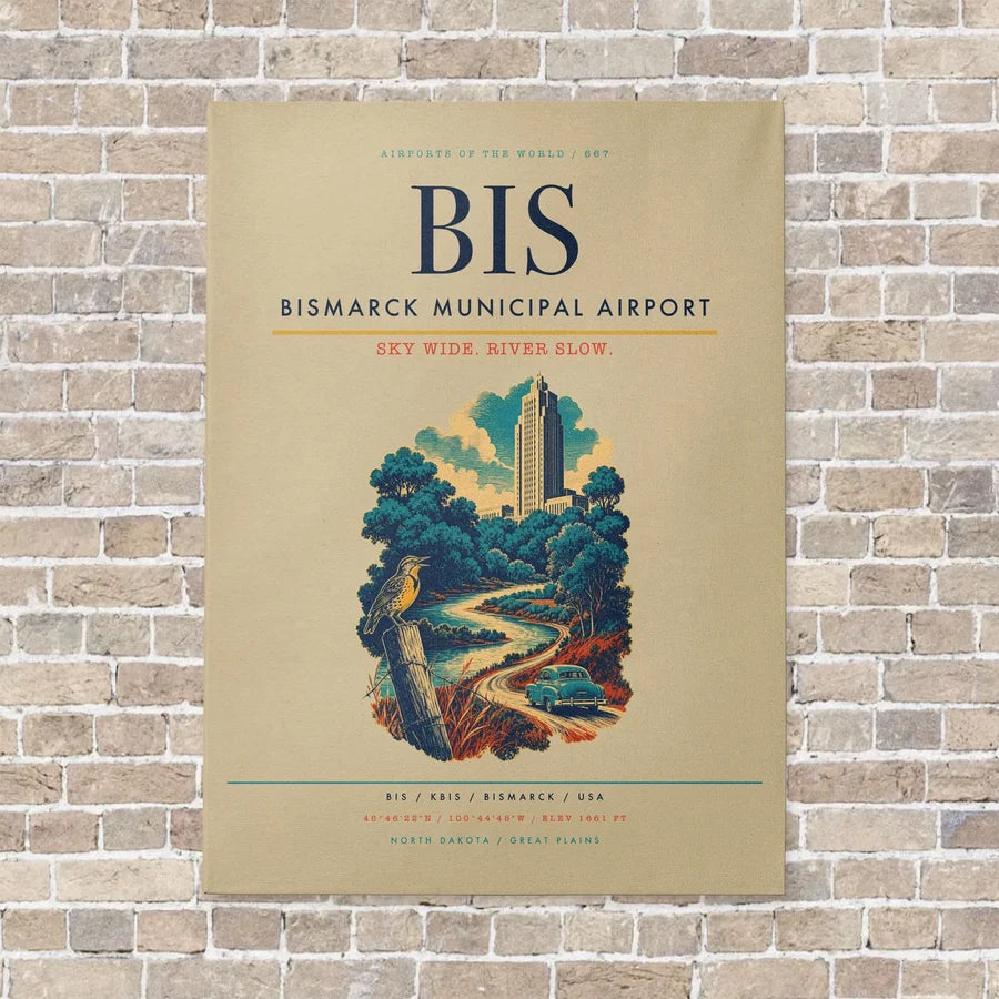 Bismarck Municipal Airport BIS - Canvas No Frame - Beige