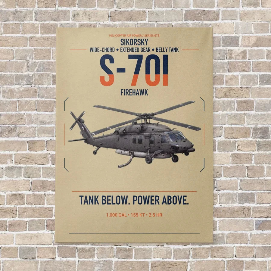 Sikorsky S-70i FIREHAWK vertical canvas print - no frame - beige background