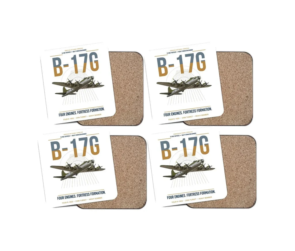 B-17G Flying Fortress design on white 4 pieces set coaster