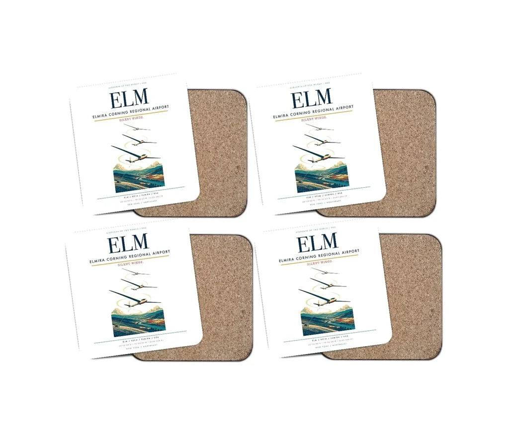 Elmira Corning Regional Airport (ELM) design on white 4 pieces set coaster